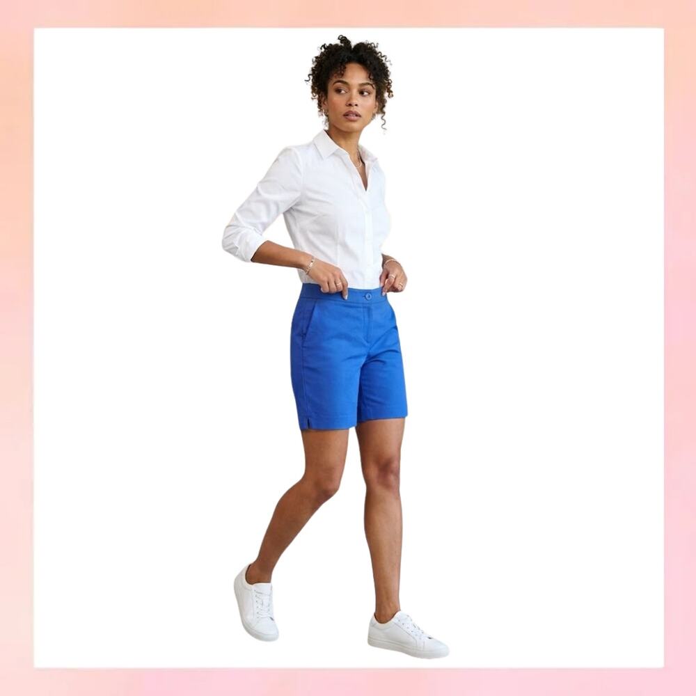 Boden Royal Blue Chino Shorts Polka Dot Waistband Lining Size US 2 6 Inseam